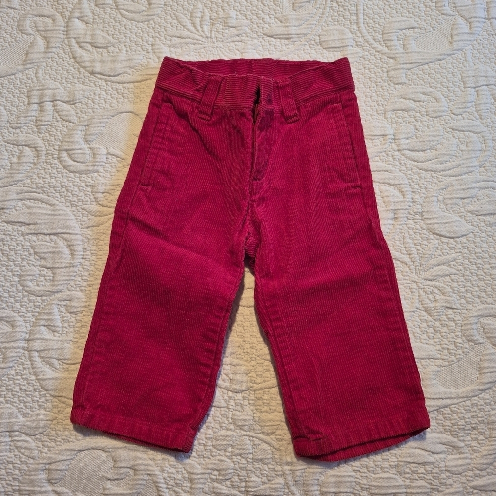 Janie and Jack boys 6-12 months red corduroy pants adjustable waist EUC